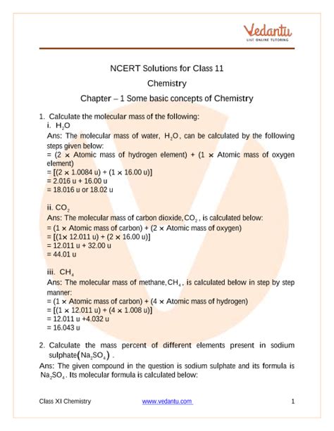 Ncert Solution for 11 Class Chemistry Chapter 1 Some Basic Concepts