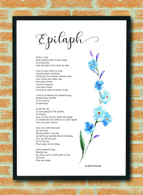This item: NCIS Poem on Death Poster, Epitaph Poem Poster by Merrit Malloy Canvas Painting Wall Art Poster for Bedroom Living Room Decor 08x12inch(20x30cm) Frame-style $28.80 $ 28 . 80 Get it Jun 4 - 18. 