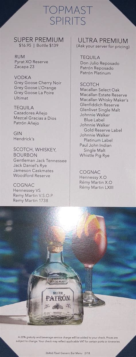 Ncl drink menu. Stay refreshed on Norwegian Cruise Line with their extensive selection of standard drinks, including cocktails, spirits, wines, and beers, detailed in the latest PDF guide. 