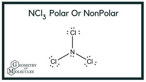 Ncl3 polar. NCl3 Lewis Structure, Geometry, Hybridization, and Polarity. NCl3 is the chemical formula for Nitrogen trichloride. Also, called trichloramine it is a halogen nitride that is yellow and oily with a pungent smell. It is known as a strong explosive because being unstable in the pure form and sensitive to heat, shock, light, and any organic compound. 