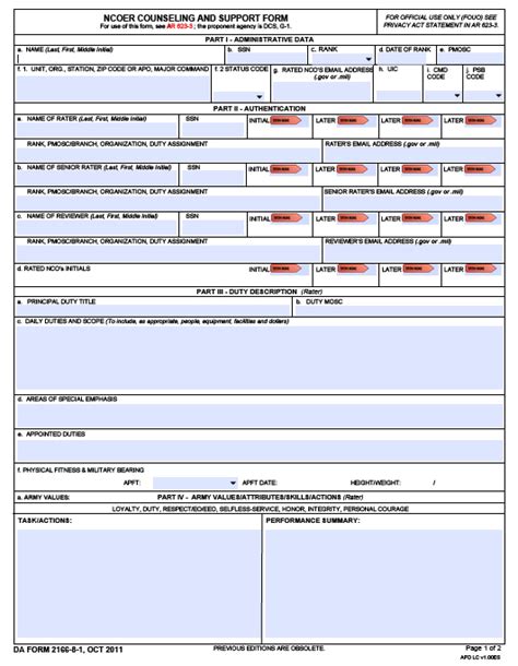 Ncoer form. 83. This block of instruction provides detailed information on the DA Form 2166-9 series, which includes the NCOER Support Form and the three grade plate NCOERs. Key form changes are covered, as ... 