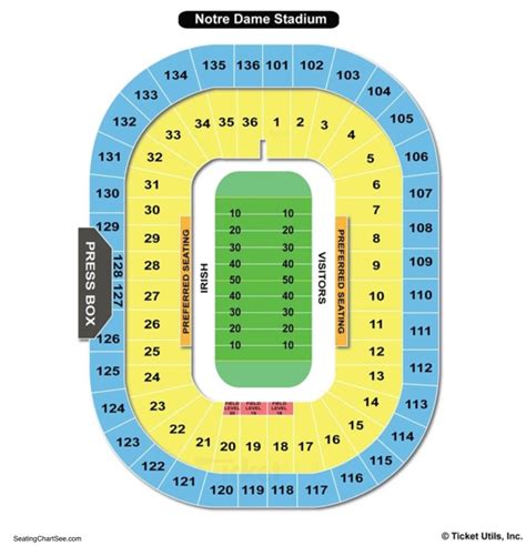 Notre Dame Stadium Seating Chart Details. Notre Dame Stadium is a top-notch venue located in Notre Dame, IN. As many fans will attest to, Notre Dame Stadium is known to be one of the best places to catch live entertainment around town. The Notre Dame Stadium is known for hosting the Notre Dame Fighting Irish Football but other events have taken .... 