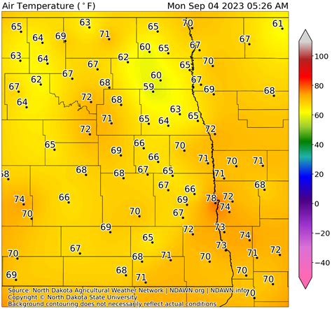 Ndawn current weather. View current weather conditions. Maximum air temp: 55 °F / 13 °C (at 3:37 PM CST) Minimum air temp: 27 °F / -3 °C (at 7:04 AM CST) Average air temp: 41 °F / 5 °C. Diurnal air temp range: 28 °F / 16 °C. 