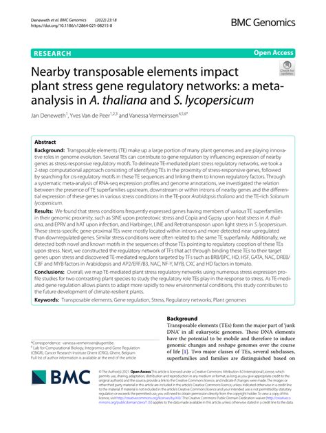 Nearby transposable elements impact plant stress gene …