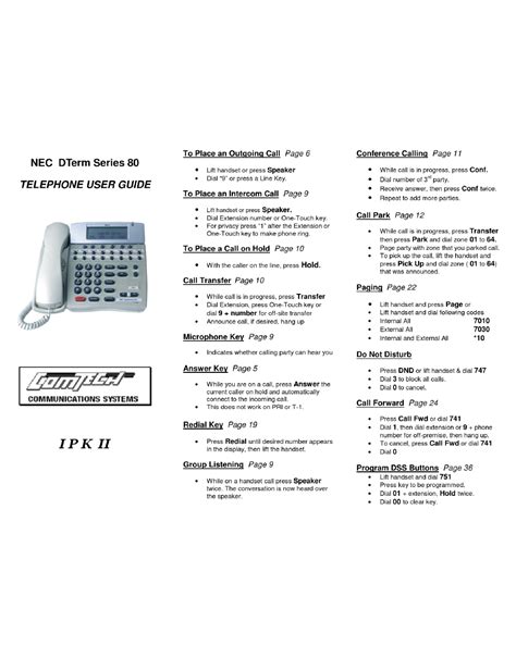 Nec dterm 80 digital telephone user guide. - Audiolab 8000a int amplificatore manuale di servizio originale in.