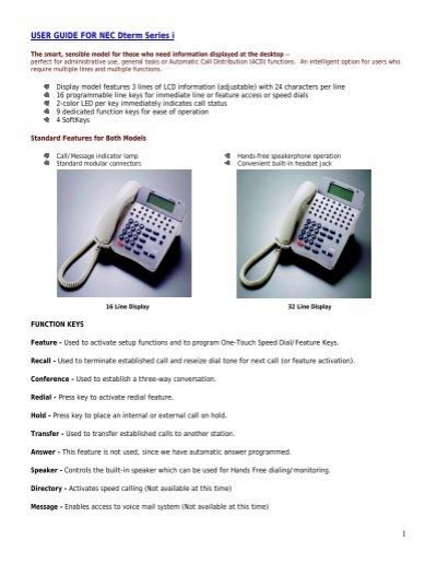 Nec dterm series i phone user guide. - A guide for using stuart little in the classroom.