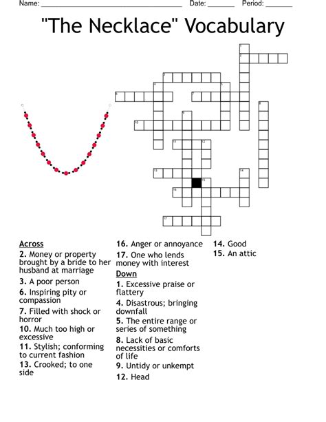Necklace parts crossword clue. Necklace fastener. While searching our database we found 1 possible solution for the: Necklace fastener crossword clue. This crossword clue was last seen on April 12 2024 LA Times Crossword puzzle. The solution we have for Necklace fastener has a total of 5 letters. Answer. 