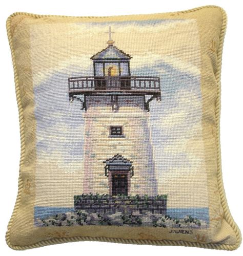 Needlepoint Lighthouse Pillow, 18"x16" - Beach Style - Decorative ...