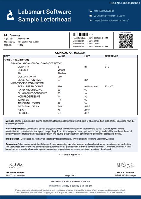 Negative sperm test report.  The sperm count was low at 17 million/ml, be...