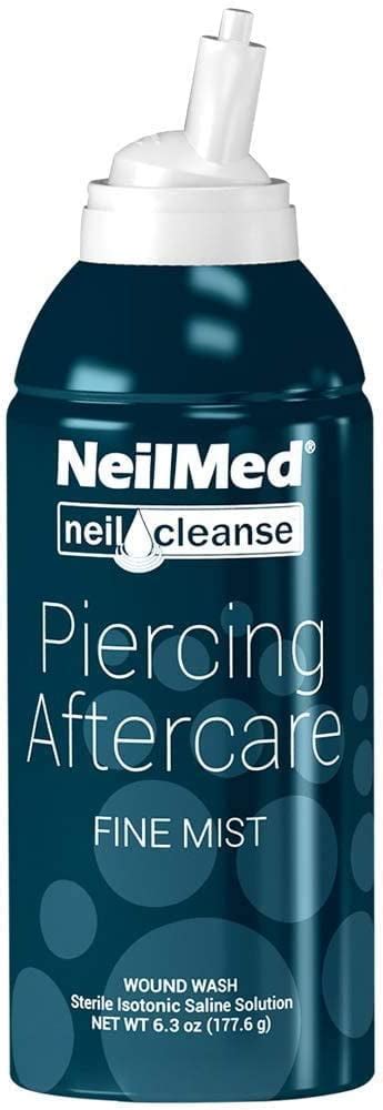 NeilMed Piercing Aftercare - Fine Mist. $10.50. Sizes: 2.6 oz. Add to cart $10.50. Over 10K Positive Reviews. Fast Shipping Within USA. Safe & Secure Checkout. NeilMed Piercing Aftercare - Fine Mist is an alcohol-free, antiseptic mist that cleanses, moisturizes, and helps to prevent infections after your piercing.. 