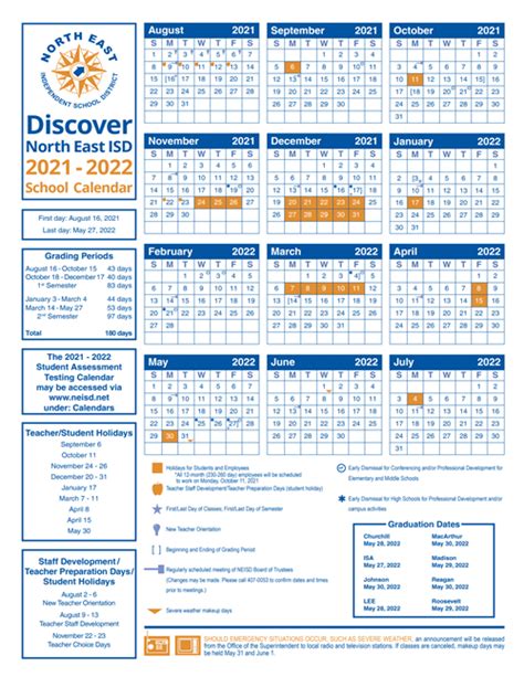 In an effort to give students more educational time in the classroom, and with respect to teachers and families who have already planned their schedules, the North East ISD Board of Trustees has approved minor changes to the 2020-2021 academic calendar. The first day of school will still be Aug. 17 as previously approved. All major holidays .... 