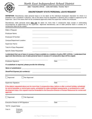 Neisd smartfind. Copies of your employee records from your personnel file maintained by NEISD HR can be electronically requested by clicking on the button below. Please allow seven business days for the request to be processed. During our peak season (Jun-Aug) requests take approximately 15-20 business days. Substitute requests take up to fourteen business days ... 