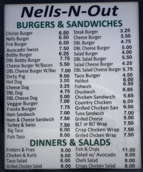 View the menu from Nells-N-Out on 1704 Ada
