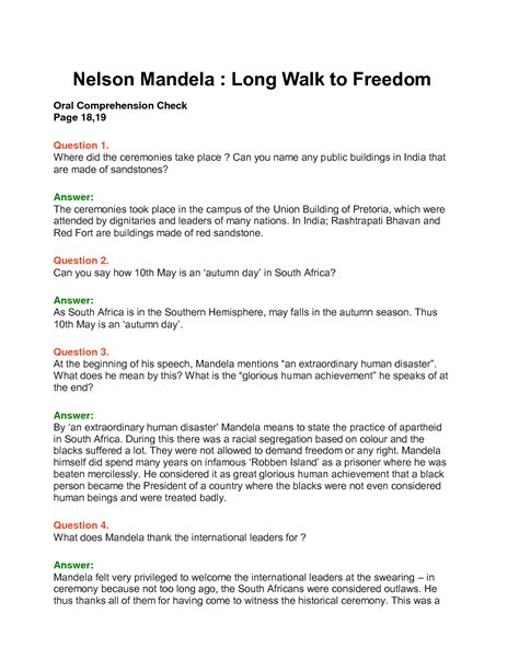 Nelson Mandela: Long Walk to Freedom - NCERT Solution for Class 10