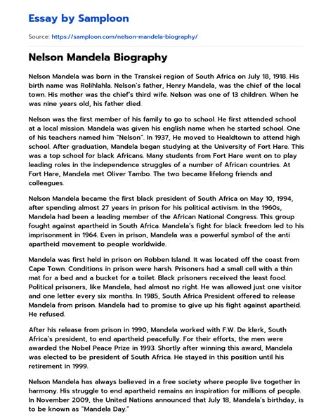 Nelson mandela early life essay