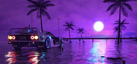 Neon Sunset And Car (1520x720) Resolution Wallpaper