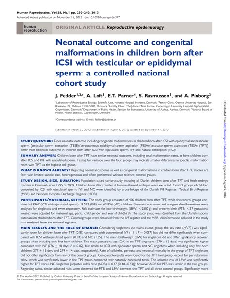 Neonatal outcome of children born after ICSI with epididymal …