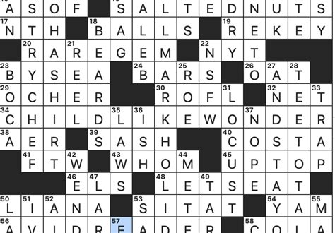This is his fifth crossword for The New York Times. It was inspired at a party when he heard someone with a new haircut cry [the answer to 47-Across]. To which he thought [the clue to 47-Across ...