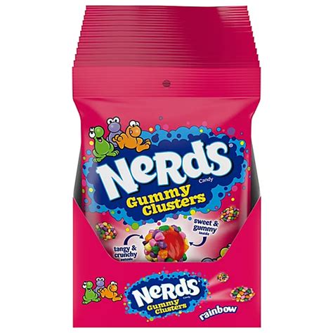 Nerd gummy clusters cancer. The Nerds Gummy Clusters consist of crunchy mini Nerds around a sweet gummy center. The poppable treats include the Nerds Rainbow variety, which includes strawberry, grape, orange, and lemonade, so there will be no shortness of flavor. The combination of crunchy Nerds and a gummy center makes it an addicting snack, so beware once you open the bag. 