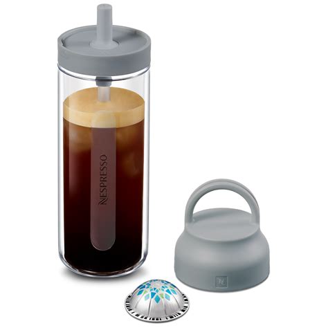 Nespresso iced coffee cup. Designed by Federico Peri, this coffee shaker has a transparent exterior with textured vertical lines. ... Nomad Tumbler| Nespresso™ UK Skip to content. Header. Nespresso Recommends. Nespresso Descaling Kit. £9.00 Aeroccino3 Milk Frother Black £79.00 Financiers Pistachio. £7.00 NOMAD Touch Travel Mug. £20.00 ... 