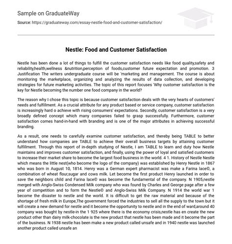 Nestle: Food and Customer Satisfaction - GraduateWay