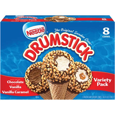 Nestle drumsticks. The best part about them is the cone! I love how it has the chocolate on the inside. The second best thing about Nestle Drumsticks is the coating on the outside of the ice cream! The chocolate and the crunch of the nuts is perfect. The caramel center is a nice surprise. I love this ice cream! brynneav. USA. 2013-12-22. true. Nestle Drumsticks 