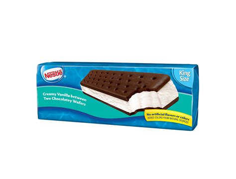 Nestle ice cream sandwich. Nestle, skinny cow, ice cream sandwiches, vanilla & chocolate, vanilla & chocolate by Dreyer's Grand Ice Cream Inc. contains 150 calories per 71 g serving. This serving contains 2 g of fat, 4 g of protein and 30 g of carbohydrate. The latter is 14 g sugar and 3 g of dietary fiber, the rest is complex carbohydrate. Nestle, skinny … 