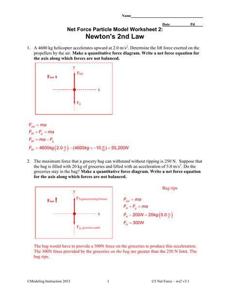 Net Force Particle Model Worksheet 1