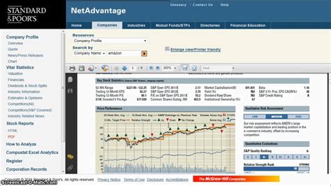Standard and Poor's NetAdvantage. Covers: Current. Provides detailed descriptions of companies and industries as well as market research data and forecasts ….