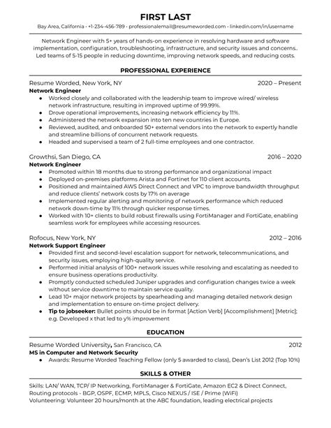 Network Engineer Resume Example & Writing Tips