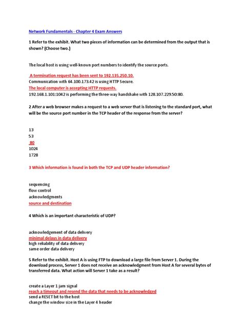 Network Fundamentals Chapter 4 Exam Answers