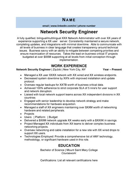 Network Security Engineer Resume Example & 3 Expert Tips ZipJob