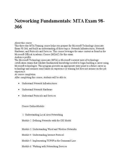 Networking Study Fundamentals 98 Guide Exam Mta 366
