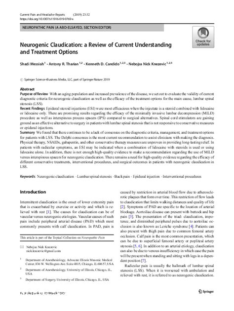 Neurogenic Claudication: a Review of Current Understanding and …