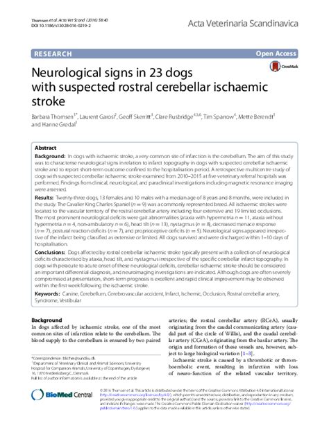 Neurological signs in 23 dogs with suspected rostral cerebellar ...