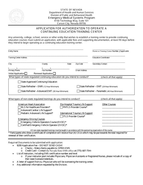 Nevada Application for Authorization to Operate a Continuing Education