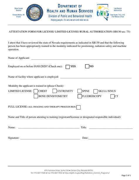 Nevada Attestation Form for License/Limited License/Rural Authorization