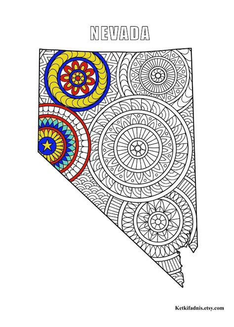 Nevada Map Colouring Page Digital Download PDF Zentangle Etsy