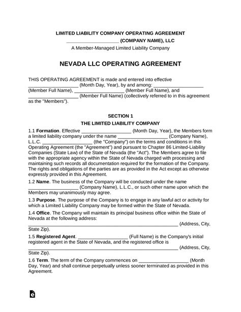 Nevada MultiMember LLC Operating Agreement Form eForms