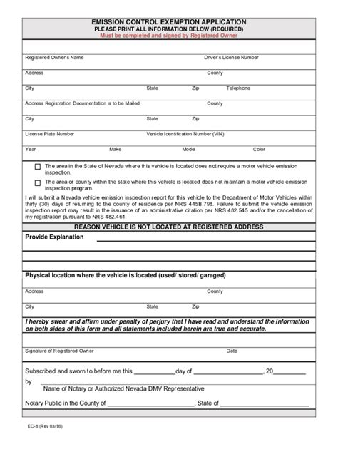 Nevada Smog Exemption 20162024 Form Fill Out and Sign Printable PDF