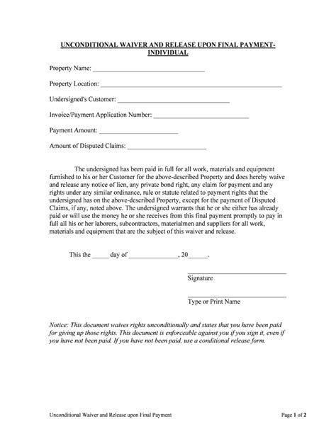Nevada Unconditional Waiver and Release Upon Final Payment Form Fill