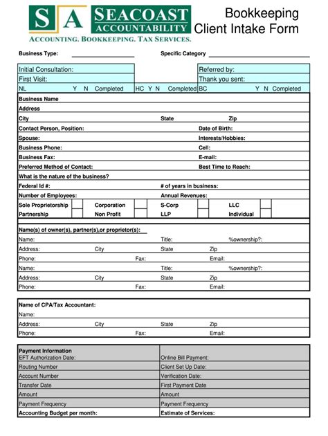 New Bookkeeping Client Intake Form PDF Fill Out and Sign Printable