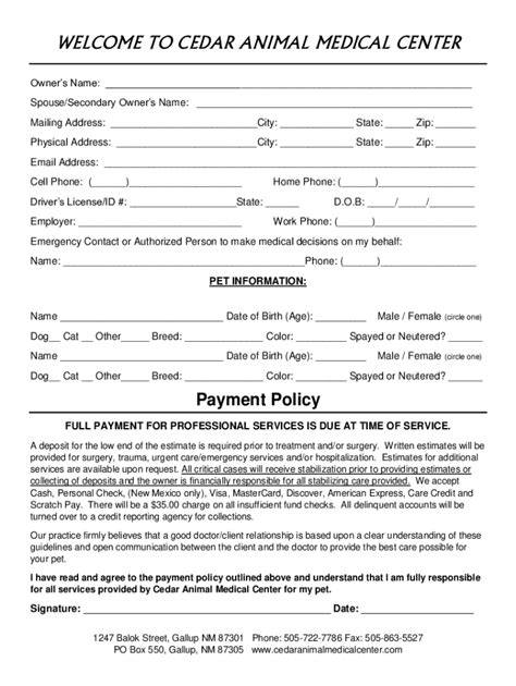 New Client Form Advanced Veterinary Medical Center