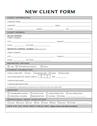New Client Form Pdf Format