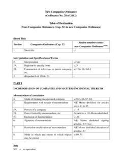 New Companies Ordinance - Table of Destination - CR