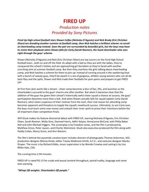 New Film Production Notes Example Full Ano