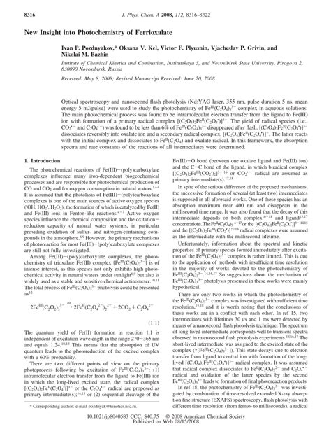 New Insight into Photochemistry of Ferrioxalate The Journal of ...