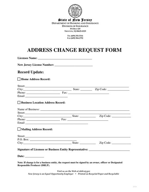 New Jersey Address Change Request Form Download Fillable PDF