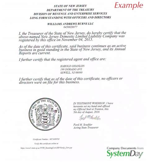 New Jersey Certificate of Good Standing - generisonline.com