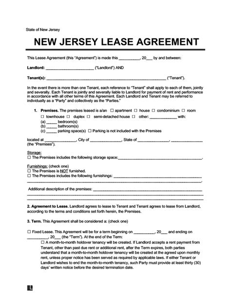 New Jersey Residential Lease Agreement Legal Templates